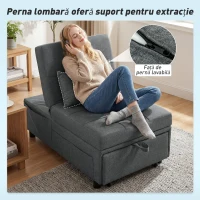 HOMCOM Canapea Extensibilă 4 În 1 cu Roți, pentru O Persoană, Gri(m-7)