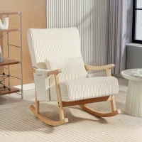 HOMCOM Poltrona Baloiço Moderna em Veludo Cotelê com Apoio para os Braços Almofada Lombar e Bolso Poltrona de Amamentação 65x90x98 cm Bege(m-10)