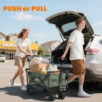 Outsunny 180L Festival Trolley on Wheels, Push & Pull Beach Cart with Removable Canopy, Wide All-Terrain Wheels, Folding Camping Trolley Cart, Adjustable Handle for Garden Fishing Shopping, Green(m-5)