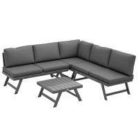 Outsunny Ensemble salon de jardin d'angle et convertible 4 pièces avec 2 banquettes, 1 fauteuil d'angle et 1 table basse(m-11)