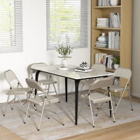 HOMCOM 6er-Set Klappstühle, Tragbare Bürostühle, Stahlbeine, Faltstuhl für Büro, Empfang, Wartezimmer, Leinenoptik Beige(m-10)