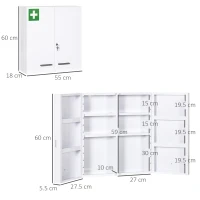 kleankin Dulap pentru medicamente cu 6 rafturi, cu încuietoare și 2 chei, din oțel, 55x18x60 cm, alb(m-3)