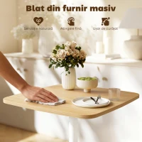 HOMCOM Masă de Bucătărie Pătrată 60 cm, Blat Efect Lemn, Bază din Oțel și Picioare Antiderapante, Lemn Natur(m-5)