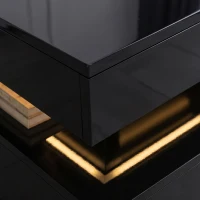 HOMCOM LED Coffee Table with Storage, 2-Tier Modern Centre Table with Open Shelf and Remote for Living Room, High Gloss Black(m-12)