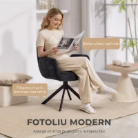 HOMCOM Fotoliu Rotativ pentru Dormitor, Material Textil cu Aspect de In și Picioare Înclinate din Oțel, Negru(m-4)