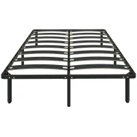 HOMCOM Cadre de lit 140 x 190 cm, lit 2 personnes avec sommier à lattes en bois massif et pied, avec rangement au-dessous, noir(m-11)
