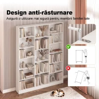 HOMCOM Bibliotecă cu Polițe Reglabile și Sistem Anti-Răsturnare din PAL, 149 x 23,6 x 188 cm, Albă(m-7)