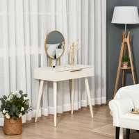 HOMCOM Masă de machiaj cu oglindă și 2 sertare pentru accesorii, din lemn, 80x40x123 cm, alb(m-10)