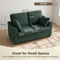 HOMCOM 2 Seater Sofa, Corduroy Small Couch with Spring Cushion, Wide and Deep Seat, Dark Green(m-3)