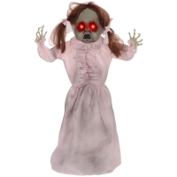 HOMCOM Horrorpuppe, Helloweendeko, aktiviert mit Geräusche/Berührung, rote Augen, Sound, 76 cm