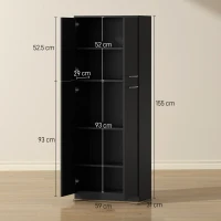 HOMCOM Mobilier de depozitare minimalist cu 2 dulapuri și rafturi reglabile, din lemn negru, 59x31x155 cm(m-3)