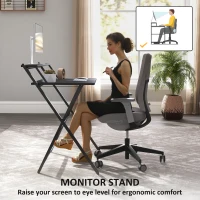 HOMCOM 81.5 cm Folding Computer Desk with Monitor Shelf - Black(m-5)