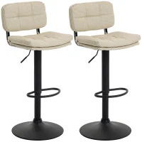 HOMCOM Lot de 2 tabourets de bar Vintage capitonné - pivotant, réglable - repose-pied - revêtement synthétique crème(m-12)