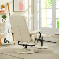 HOMCOM Swivel Recliner Chair and Footstool, Faux Leather Massage Recliner Armchair with Remote Control and Round Wrapped Base, Cream White(m-8)