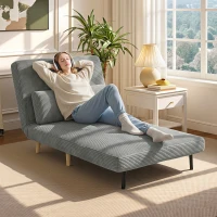 HOMCOM Sillón Cama 3 en 1 Abatible de Pana con Función de Cama Respaldo Regulable y Cojín Gris Oscuro(m-4)