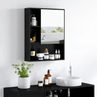 kleankin Dulap de Baie cu Oglindă, Rafturi și Poliță Reglabilă, Montaj pe Perete, 60x15x76cm, Negru(m-10)