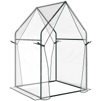 Outsunny Mini Greenhouse, Garden Tomato Growhouse with 2 Zipped Doors, Portable Indoor Outdoor Green House, 90 x 90 x 145cm, Clear(m-1)