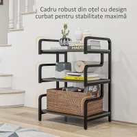 HOMCOM, Raft pentru Imprimantă, cu 3 Niveluri, PAL, Oțel, 55cm x 40cm x 77cm, Negru(m-5)