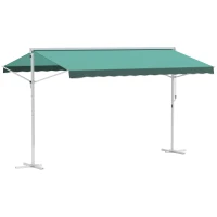 Outsunny Store Double Pente 3 x 3 m Manuel rétractable Inclinaison réglable métal Polyester imperméabilisé Vert(m-14)