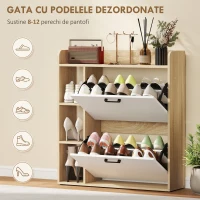 HOMCOM Dulap Slim pentru Pantofi cu 2 Sertare Rabatabile și 3 Compartimente, Capacitate 15 Perechi, 83x24x90,5 cm, Lemn și Alb(m-4)