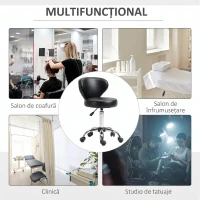 HOMCOM Taburet Rotativ 360° Reglabil, Taburet Cosmetic cu Spătar, din Oțel și Piele Ecologică, Negru(m-7)