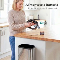 HOMCOM Cestino Spazzatura da 50L con Sensore, Pattumiera Intelligente con Apertura e Chiusura Automatica, Bidone per Rifiuti in Acciaio, 33x25x84 cm, Argento(m-5)