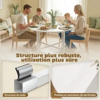 HOMCOM Table à manger pliante, table de cuisine ronde Ø 80 cm pour 4 personnes avec 2 abattants, pieds en acier, blanc(m-5)