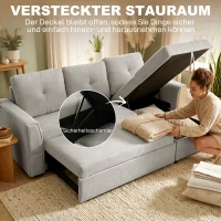 HOMCOM 3-Sitzer-Sofa mit Bettfunktion, Schlafsofa mit Chaiselongue, Polstersofa, Grau(m-5)