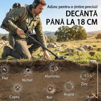 Outsunny Detector de Metale pentru Adulți cu Baterie, Detector Profesionist cu 3 Moduri pentru Aur, Lopată și Căști pentru Căutare de Comori pe Plajă, Impermeabil IP68, Display LCD(m-5)