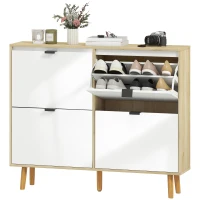 HOMCOM Dulap Slim Modern pentru Pantofi cu 4 Sertare Rabatabile, Capacitate 20 Perechi de Pantofi, 105x24x92.5 cm, Alb(m-12)
