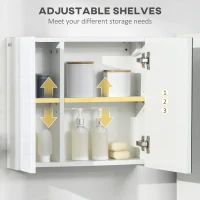 kleankin Bathroom Cabinet with Mirror, Double Door Wall Mounted Storage Cupboard Organizer with Adjustable Shelves, White(m-5)