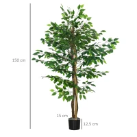 HOMCOM Lot de 2 plantes artificielles ficus hauteur 1,50 m tronc branches liane lichen feuilles grand réalisme pot inclus vert(m-3)