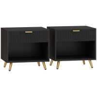 HOMCOM Elegant Bedside Table Set of 2, with Drawer and Shelf - Black/Gold Tone
