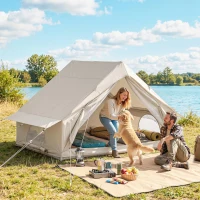 Outsunny Inflatable Tent Waterproof for Camping Blow Up Tent with Pump Carry Bag for 2-4 Person, Beige(m-2)
