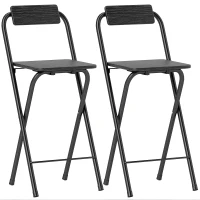 HOMCOM, Set 2 Scaune de Bar Pliabile, Cu Suport pentru Picioare, din Lemn și Oțel, 37x45x87 cm, Negru(m-1)