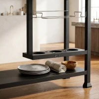 Outsunny Cărucior pentru grătar cu masă pliabilă din oțel inoxidabil, 2 roți și accesorii, 125x65x84 cm, negru(m-11)