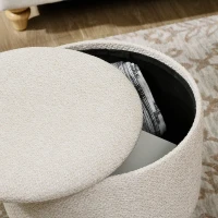 HOMCOM Pouf rond repose-pieds tabouret avec coffre de rangement pieds en bois design moderne crème(m-8)