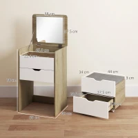 HOMCOM Măsuță de Toaletă cu Oglindă Rabatabilă și Scaun, Compactă, Stejar și Alb(m-3)