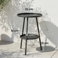 Outsunny Mesa de Jardín Redonda de 2 Niveles con Bordes Elevados Bandeja Inferior para Exterior e Interior Ø32x51 cm Negro(m-3)