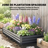 Outsunny Carré potager de jardin rectangulaire jardinière extérieure 241 x 90 x 30 cm tôle d'acier ondulée gris(m-4)