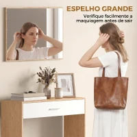 HOMCOM Móvel de Entrada com Espelho, Gaveta e Prateleira para Corredor 91,5x27,9x85,5 cm Carvalho(m-5)