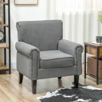 HOMCOM Poltrona Estofada em Tecido Poltrona Relax com Apoio para os Braços Assento Amovível e Lavável Pés de Madeira 79x78x87 cm Cinza Escuro(m-2)