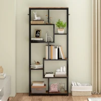 HOMCOM Seven-Tier Geometric Bookcase - Brown/Black(m-10)