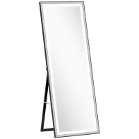 HOMCOM Espejo de Pie Cuerpo Entero con Luces 165x60 cm de Pie o de Pared 3 Temperaturas de Color Ajustables Blanco y Negro(m-1)