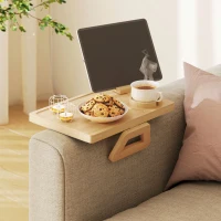 HOMCOM Bandeja de Brazo para Sofá de Bambú Plegable y Flexible con Portavasos Extraíble y Soporte Giratorio para Teléfono(m-10)