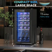 HOMCOM Frigider pentru Vin 15 Sticle, Capacitate 44L, cu Control Temperatură și Rafturi Reglabile, Negru(m-3)