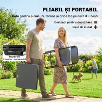 Outsunny Set Masă Reglabilă și 4 Scaune de Grădină Pliabile din HDPE cu Efect de Lemn, Gri Închis(m-4)