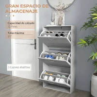 HOMCOM Zapatero Estrecho con 3 Puertas Abatibles Zapatero Entrada Recibidor Estantes Ajustables para 12 Pares de Zapatos Gris(m-4)