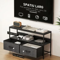HOMCOM Mobilier TV pentru 47" cu Sertare Pliabile din Material Textil și Raft din Metal și MDF, 98x29x56 cm, Negru(m-5)