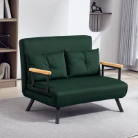 HOMCOM 4-in-1 Velvet-Feel Double Sofa Bed, with Pillows - Green(m-11)